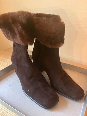 Chocolate Brown Suede Fur Boots